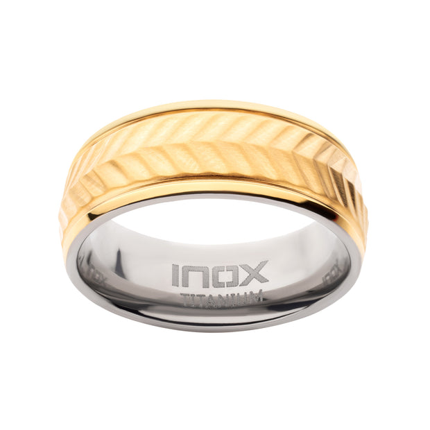 Gold IP Titanium Matte Finish Chevron Comfort Fit Ring