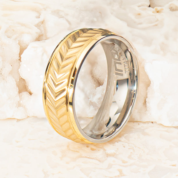 Gold IP Titanium Matte Finish Chevron Comfort Fit Ring