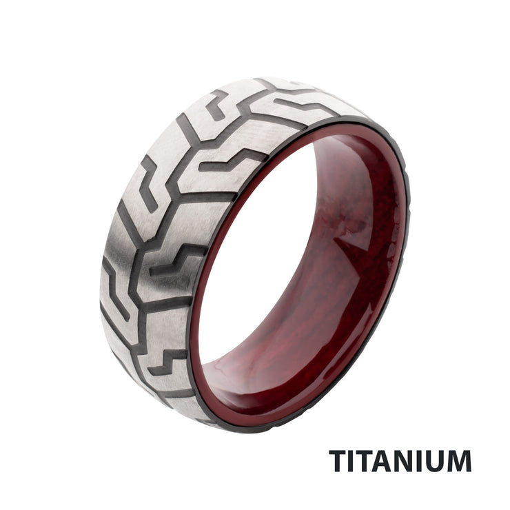 Titanium & Redwood Matte Finish Tiremark Comfort Fit Ring