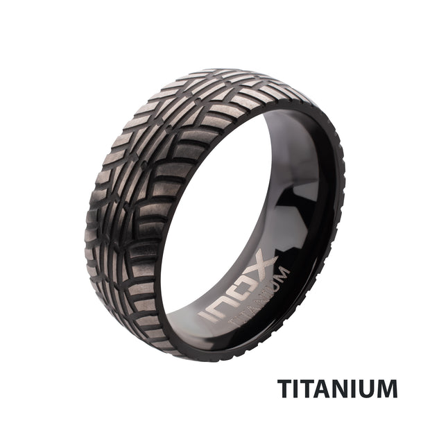 Black IP Titanium Matte Finish Tiremark Comfort Fit Ring