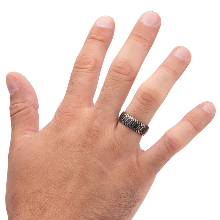 Black IP Titanium Matte Finish Tiremark Comfort Fit Ring