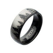 Evergreen Forest Treeline Design Black IP Titanium Comfort Fit Ring