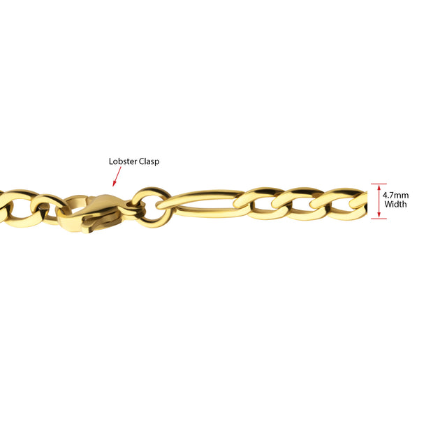 4.7mm 18Kt Gold IP Titanium Figaro Chain Necklace