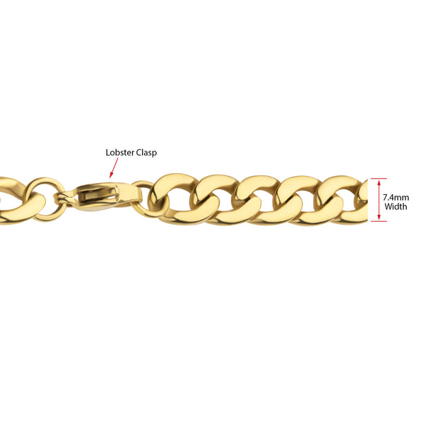 7.4mm 18Kt Gold IP Titanium Curb Chain Necklace