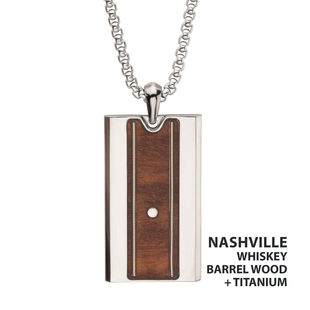 Titanium & Whiskey Barrel Wood Inlay with Embedded Guitar String Pendant