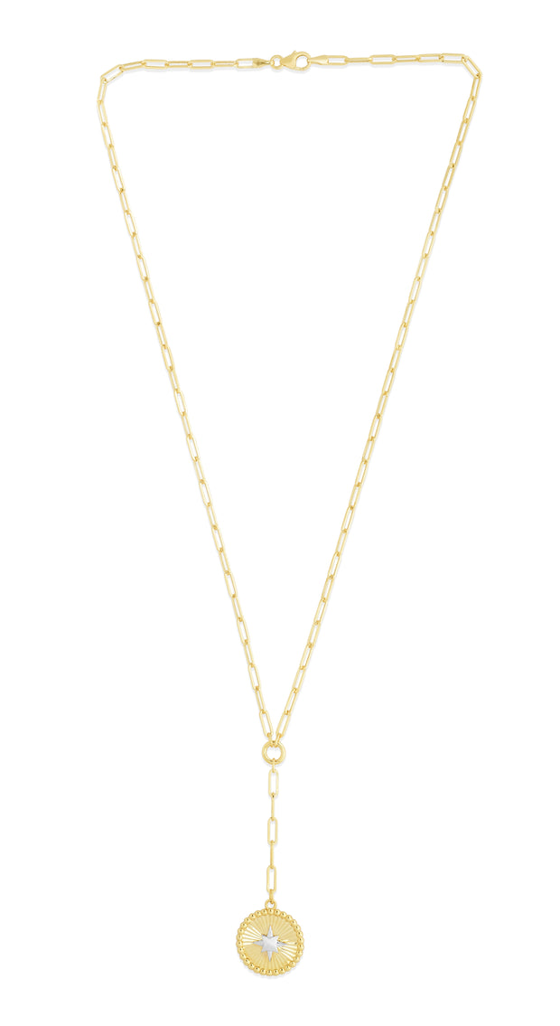 14K Gold Star Two-tone Medallion Lariat Necklace