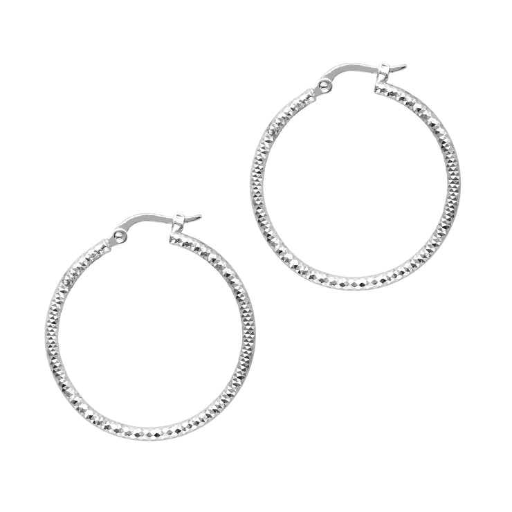 14K Gold Round Diamond Cut Hoop Earring