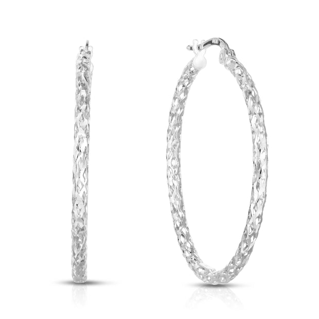 14K Gold Diamond Cut Hoop Earring