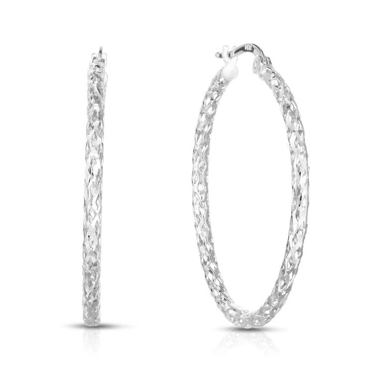 14K Gold Diamond Cut Hoop Earring