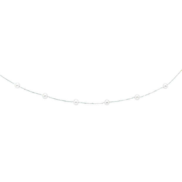 14K Gold Pearl Station Necklace