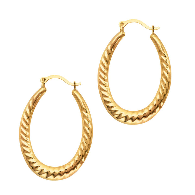 10K Gold Graduated Oval Twist Back to Back Hoop Earring