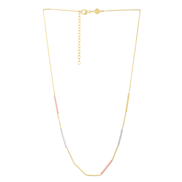 10K Tri-color Bar Station Necklace