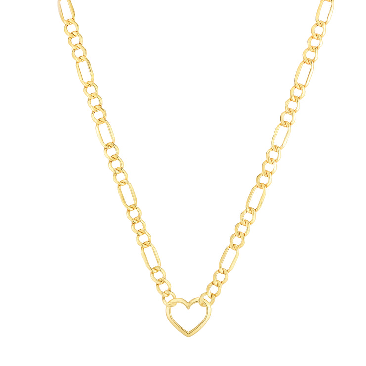 10K Heart Figaro Chain Necklace