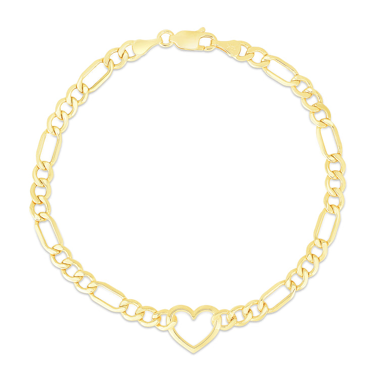 10K Heart Figaro Chain Bracelet