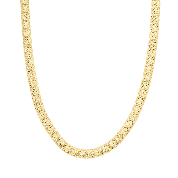 10K Fancy Textured Square Cut Link Necklace