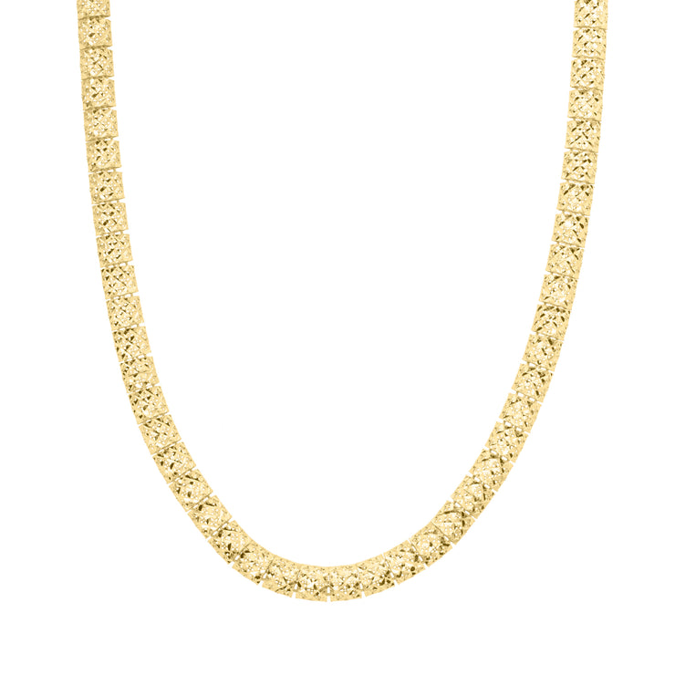 10K Fancy Textured Square Cut Link Necklace