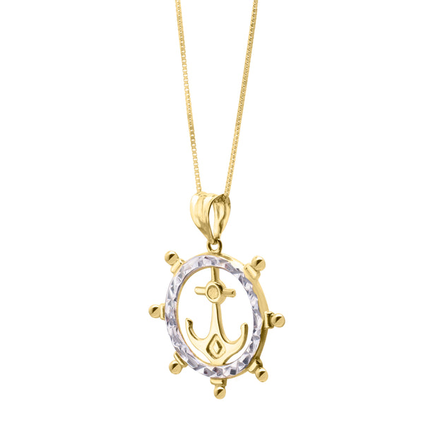 10K Ships Wheel Anchor Necklace