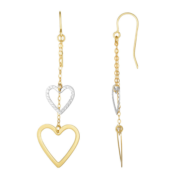 10K Gold Double Heart Drop Earring