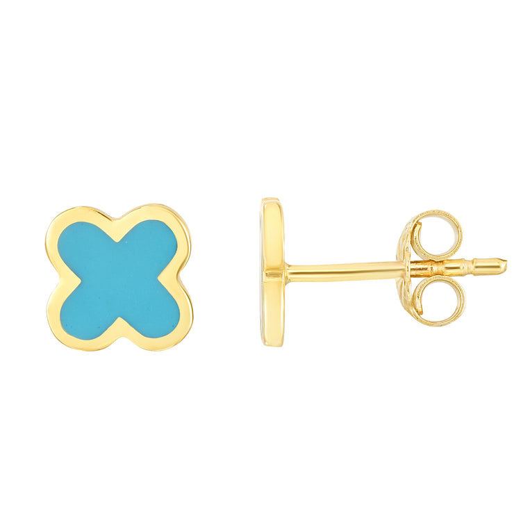 14K Blue Clover Enamel Earrings