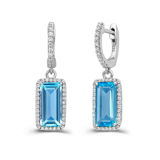 Genuine Blue Topaz Halo Earrings