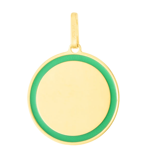 14K Green Enamel Circle Charm