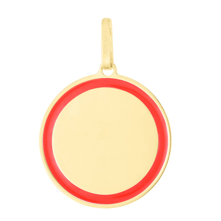 14K Red Enamel Circle Charm