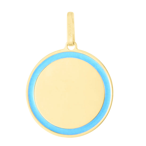 14K Blue Enamel Circle Charm