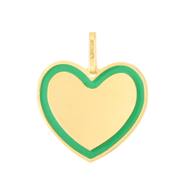 14K Green Enamel Heart Charm