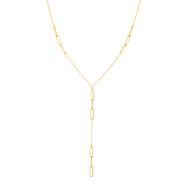 14K Gold Paperclip Lariat Necklace