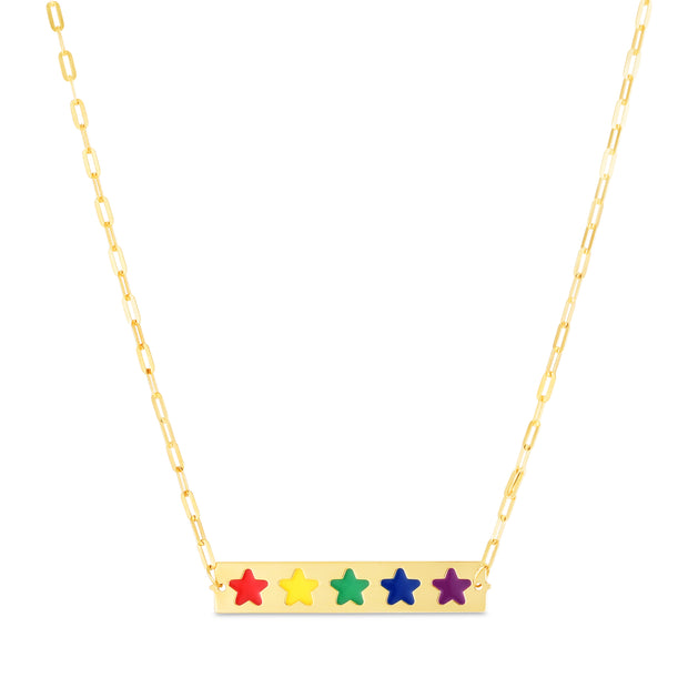 14K Rainbow Enamel Stars Bar Bracelet