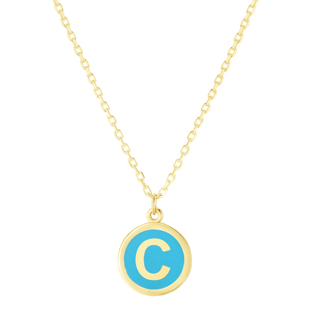 14K Turquoise Enamel C Initial Necklace