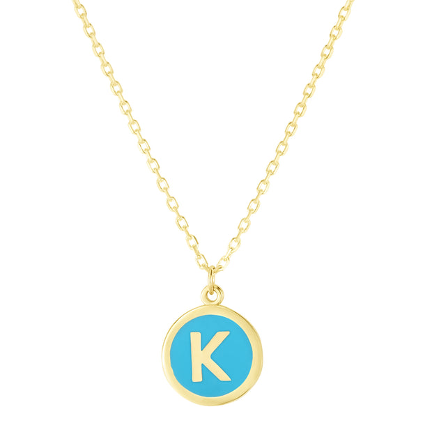 14K Turquoise Enamel K Initial Necklace