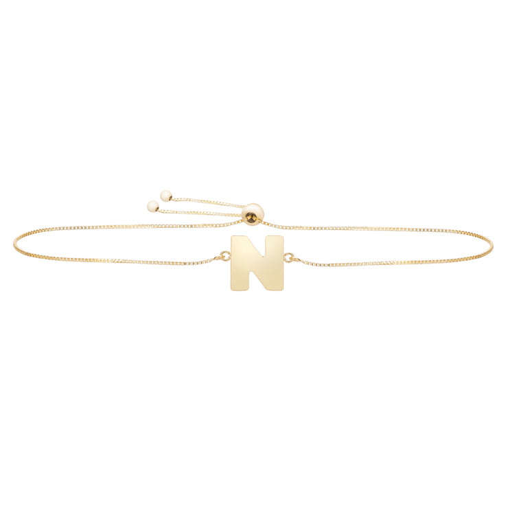 14K Gold Initial N Bolo Bracelet