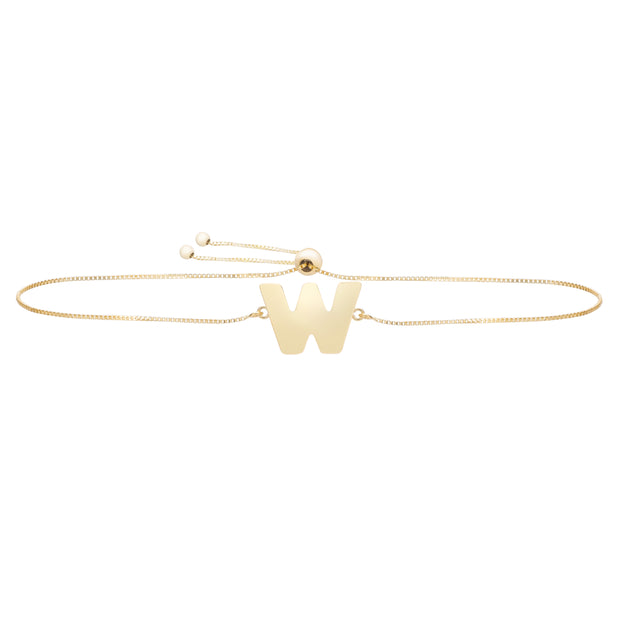 14K Gold Initial W Bolo Bracelet