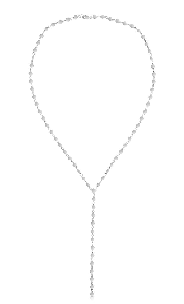 14K Gold Round Mirror Chain Lariat Necklace